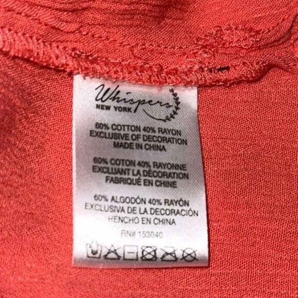 Whispers New York Coral Sleeveless Top With Floral Embroidery & Keyhole Neckline - Picture 5 of 7